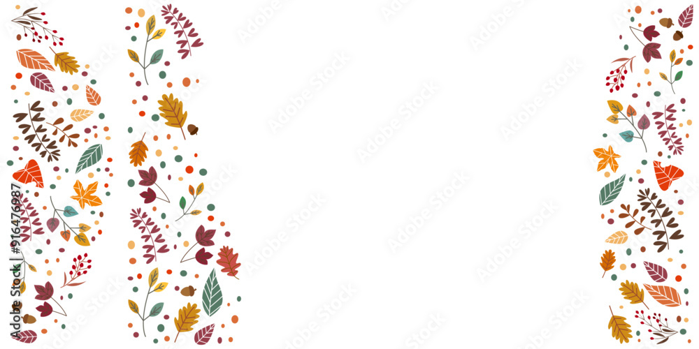 Obraz premium Colorful autumn leaves decoration pattern. Autumnal elements design background. Vector illustraiton.