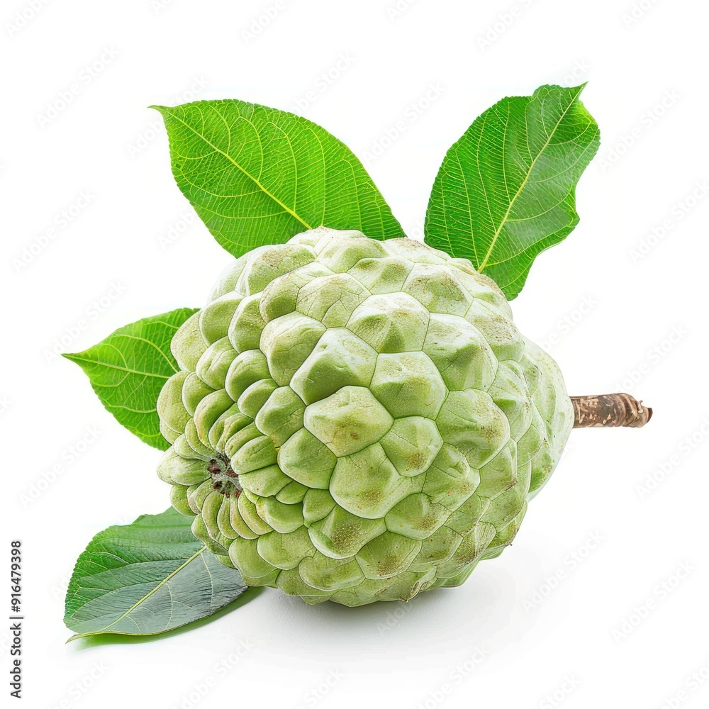 Fototapeta premium Sugar Apple with Leaves on White Background.