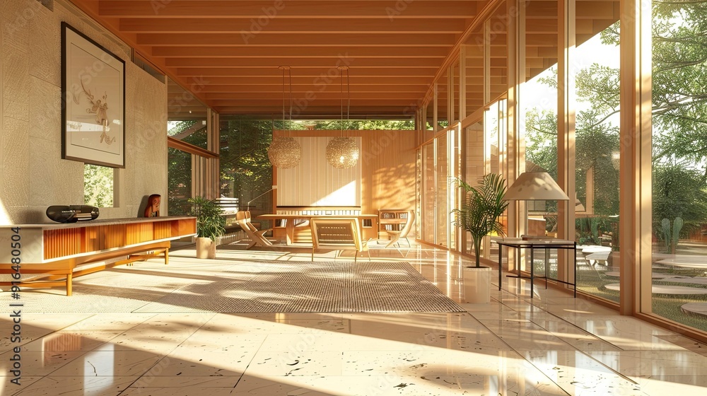 Fototapeta premium Usonian Architecture Environment. AI generated art illustration.