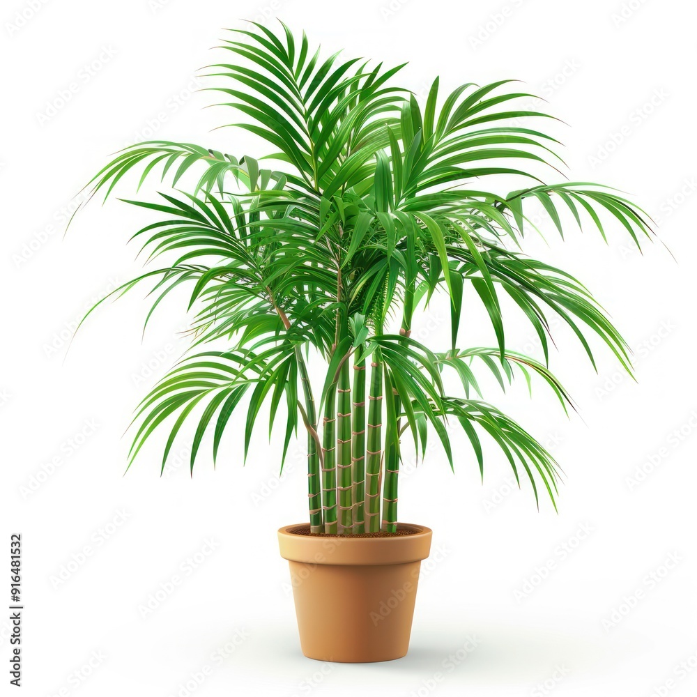 Lush green potted palm tree on white background. Lush green potted palm tree on white background.