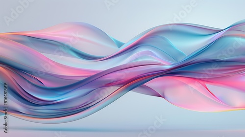   An abstract wave with shades of blue and pink on a light blue background, with a lighter pink wave on the left side
