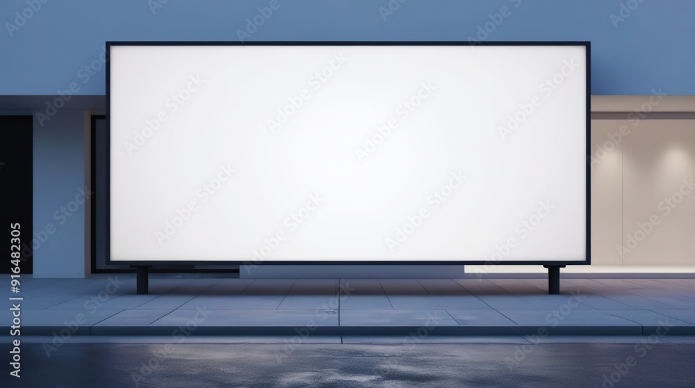 A rectangular billboard located on the side of the road from the perspective of the eye from the front A rectangular billboard located on the side of the road from the perspective of the eye from the front