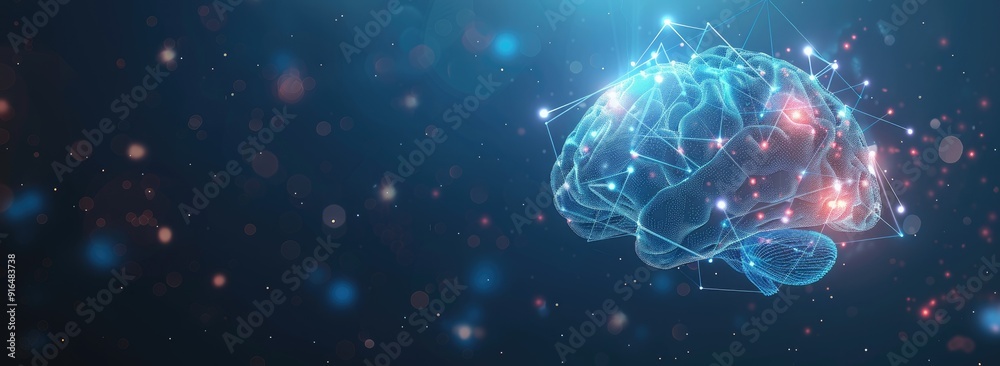 Abstract 3D Brain Illustration with Connected Lines Abstract 3D Brain Illustration with Connected Lines