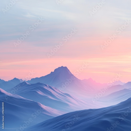 Minimalist digital artwork of serene mountain landscape at sunrise By Generated AI