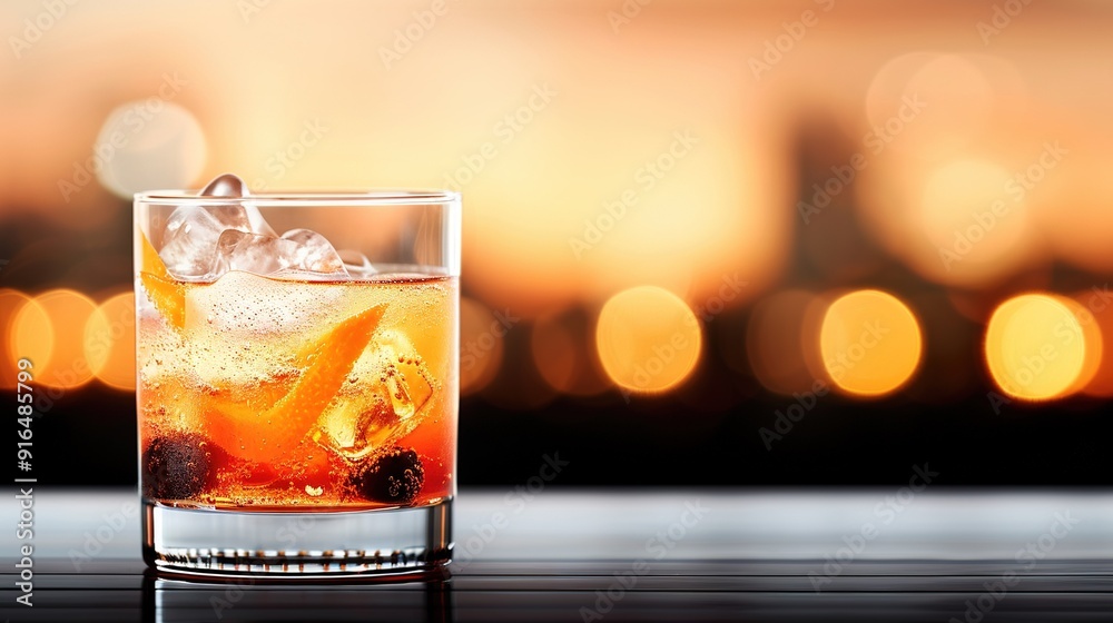 A macro shot of a beverage in a goblet resting on a surface with hazy illumination surrounding it A macro shot of a beverage in a goblet resting on a surface with hazy illumination surrounding it