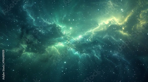 A background of galaxy nebula texture, deep cosmos with shimmering stars, swirling nebulae, and ethereal cosmic clouds, rich greens and blues, mystical and captivating look, hd quality, natural look.