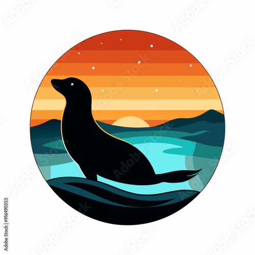 A seal with the sun behind it