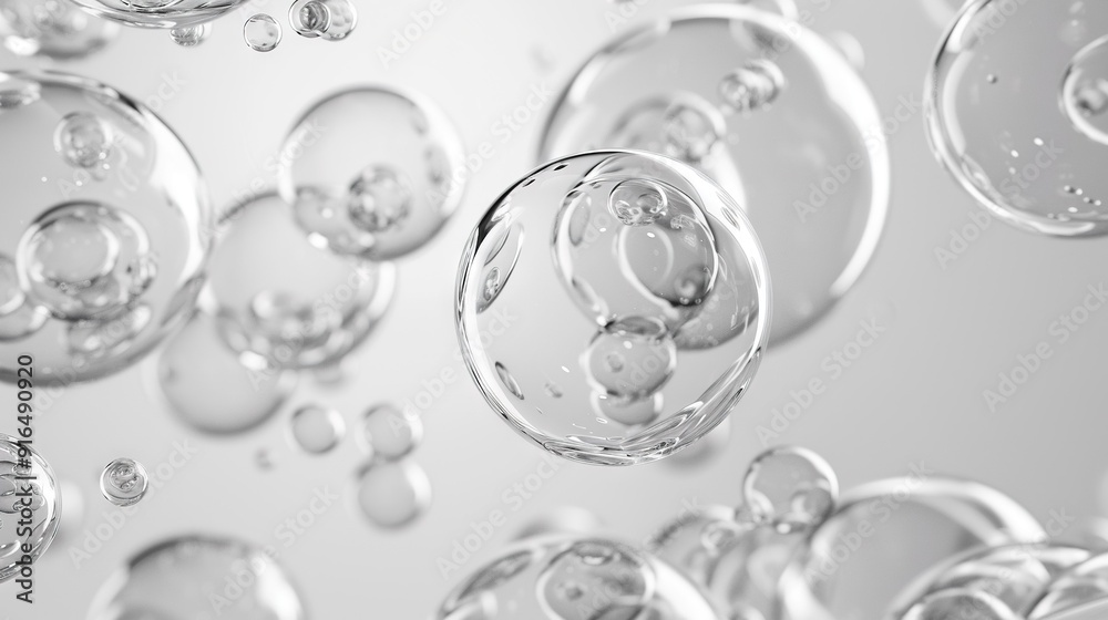 Bubbles float on white surface, water droplets underneath Bubbles float on white surface, water droplets underneath