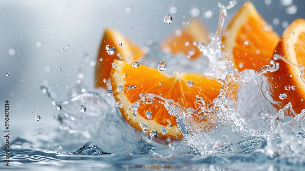 A cluster of oranges bobbing in water with droplets splashing on their skin and ripples spreading across the surface A cluster of oranges bobbing in water with droplets splashing on their skin and ripples spreading across the surface