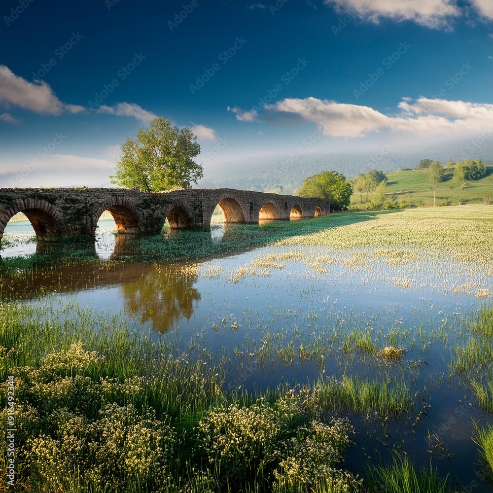 Fototapeta premium flooded fields, AI generated