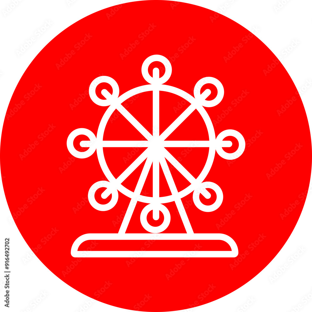 Theme Park Vector Line White Circle Red Theme Park Vector Line White Circle Red
