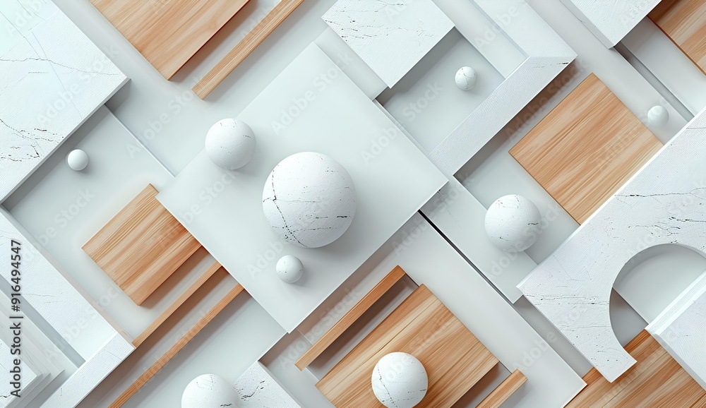 3d render of white and wood geometric seamless pattern with interlocking triangles creating an illusionary scene 3d render of white and wood geometric seamless pattern with interlocking triangles creating an illusionary scene