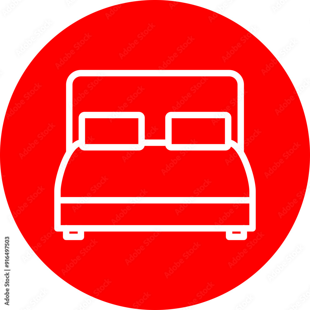 Double Bed Vector Line White Circle Red Double Bed Vector Line White Circle Red