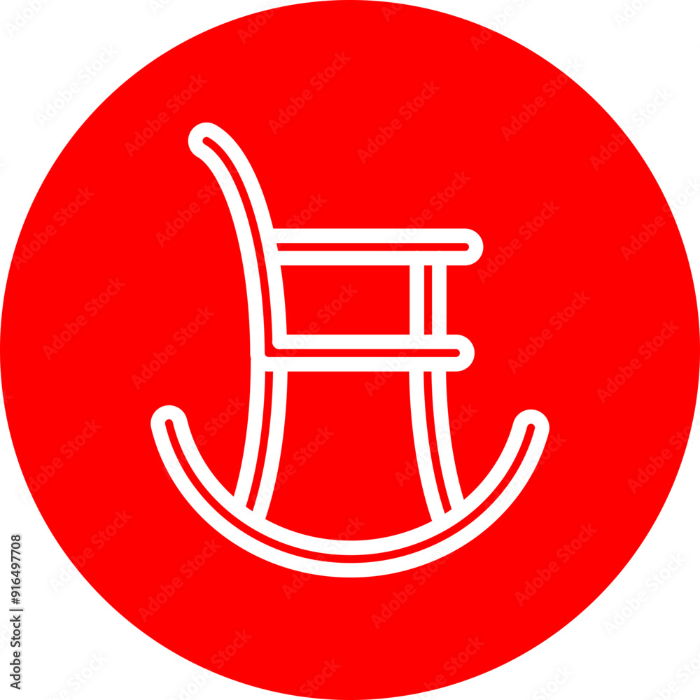 Rocking Chair Vector Line White Circle Red Rocking Chair Vector Line White Circle Red