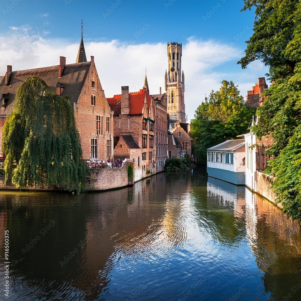 water canal in Brugge, AI generated water canal in Brugge, AI generated