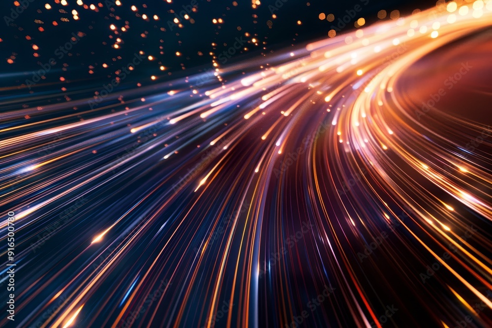 Obraz premium Abstract visualization of light trails in night sky, symbolizing celestial motion and cosmic energy