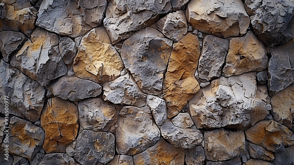 A background of stone wall texture, rough stone surfaces with natural irregularities, grey and brown tones, rustic and ancient look, hd quality, natural look. --ar 16:9 --v 6.0 --s 250 --style raw A background of stone wall texture, rough stone surfaces with natural irregularities, grey and brown tones, rustic and ancient look, hd quality, natural look. --ar 16:9 --v 6.0 --s 250 --style raw