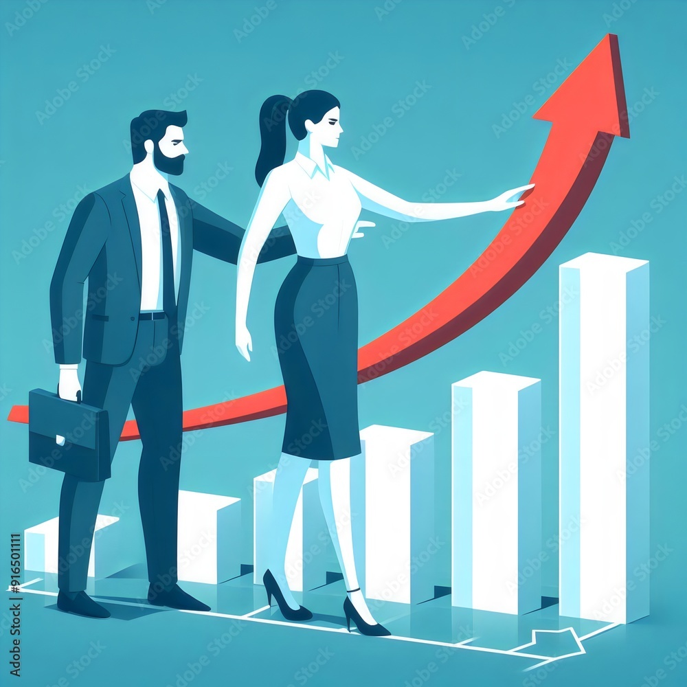 business people with graph chart finance arrow diagram concept business people with graph chart finance arrow diagram concept