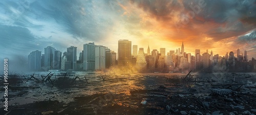 Wealth Disparity, the great divide between opulence and poverty, city skyline backdrop