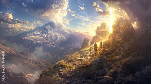 A Glowing Illustration of Jesus Transfiguration: Radiant Spiritual Scene in Bright Colors