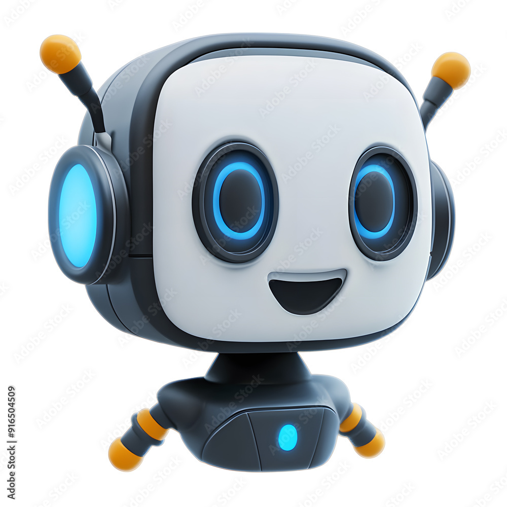Cute cartoon 3D robot isolated on white background Cute cartoon 3D robot isolated on white background