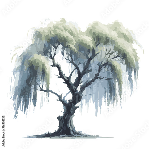 Willow tree watermark image - silhouette of willow tree - vector image of willow tree image