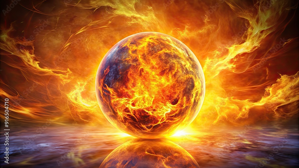 Sphere engulfed in vibrant flames against a bright sun backdrop, sphere, fire, sun, vibrant, flames, heat, abstract, glowing Sphere engulfed in vibrant flames against a bright sun backdrop, sphere, fire, sun, vibrant, flames, heat, abstract, glowing