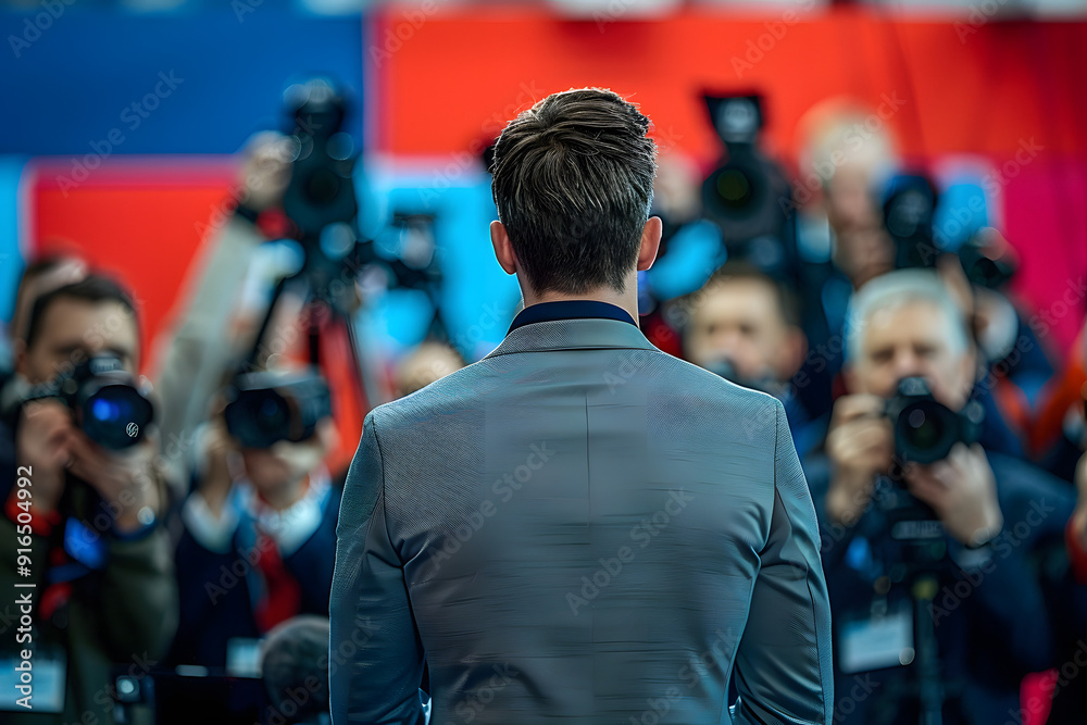 World press conference, the speaker facing the camera World press conference, the speaker facing the camera
