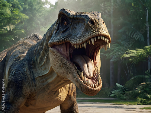 close up of a tyrannosaurus rex،tyrannosaurus rex in the forest،tyrannosaurus rex dinosaur