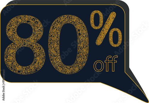 Discount sale off tag 80 percent. framework of floral motive with gold color, sale offer emblem, badge price discount number. Flat offer stamp, sticker clearance sale. Finance product emblem