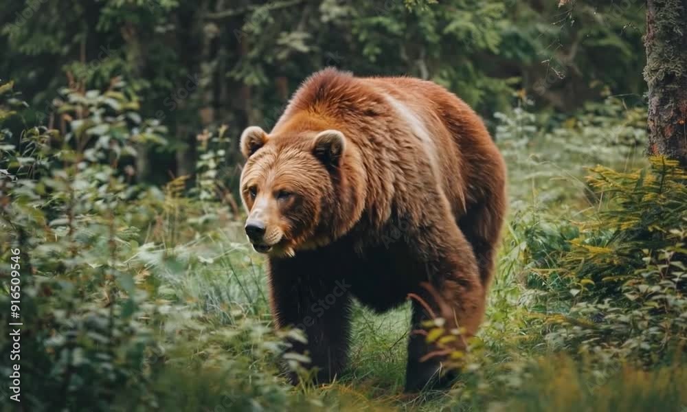 A Large Brown Bear Walking Through a Forest A Large Brown Bear Walking Through a Forest