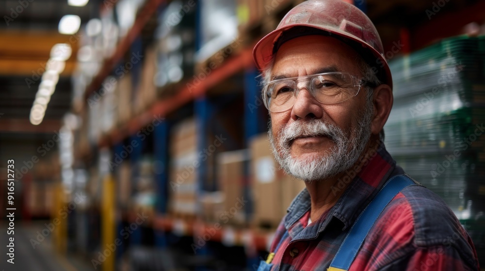 Portrait of a Senior Male Warehouse Worker in Safety Gear Portrait of a Senior Male Warehouse Worker in Safety Gear