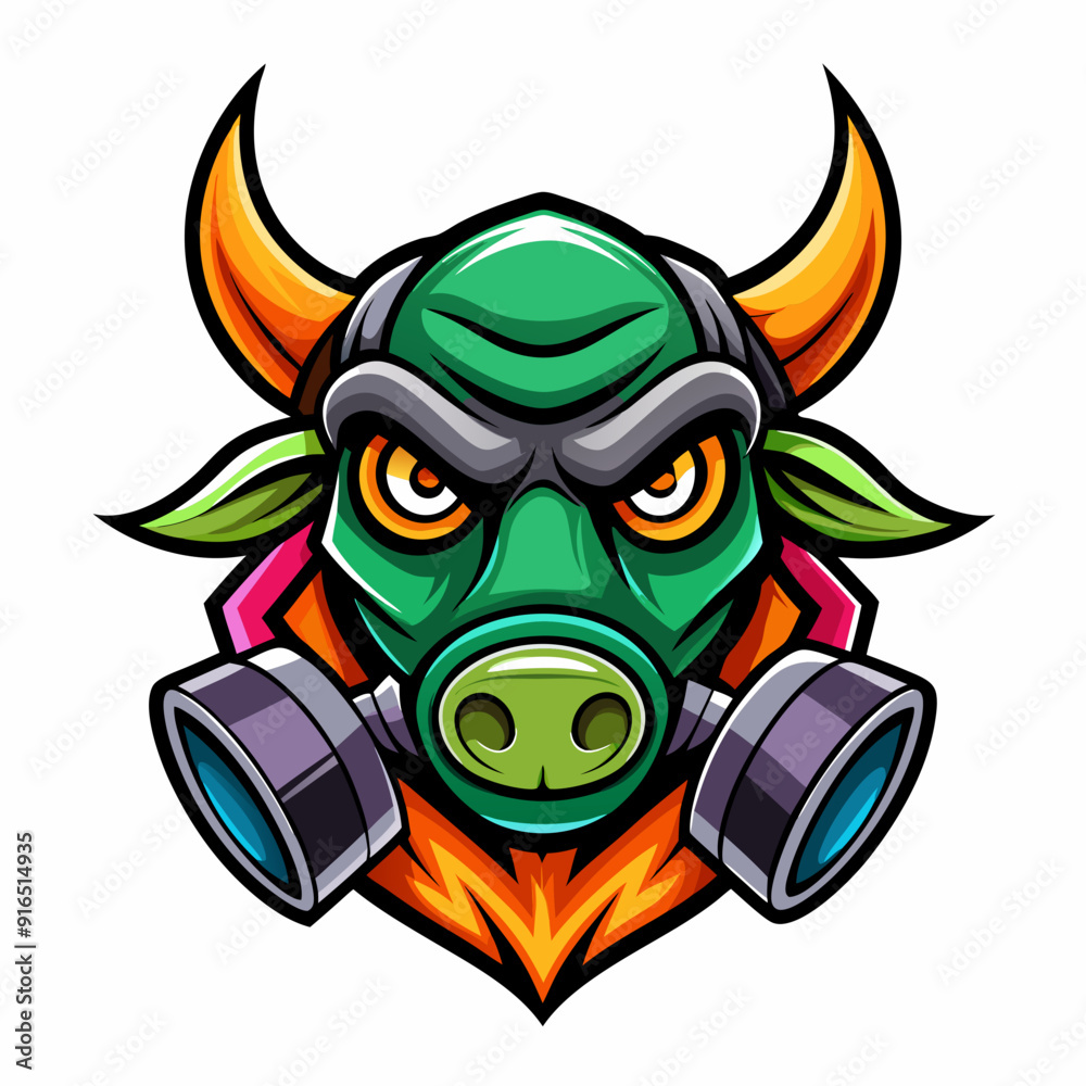 bull and gas mask colorful logo mascot on white background bull and gas mask colorful logo mascot on white background