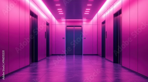 Modern Purple Elevator doors of office or hotel hallway, Lobby interior, corridor in house with lift,Black elegant lift for passenger or cargo elevators,copy space.