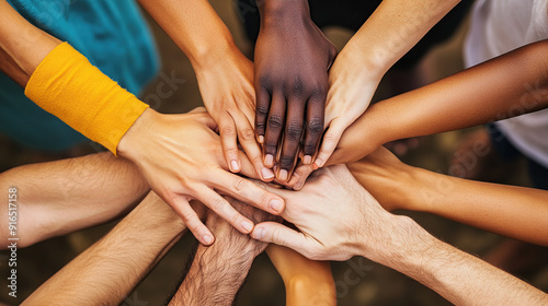 Diverse hands coming together in unity and support