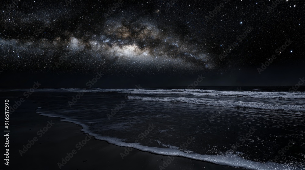 The Milky Way is visible above the sea level creating an endless expanse under the night view