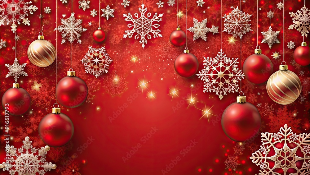 Festive red background with snowflakes and ornaments, Christmas, holiday, festive, red, background, snowflakes, ornaments Festive red background with snowflakes and ornaments, Christmas, holiday, festive, red, background, snowflakes, ornaments