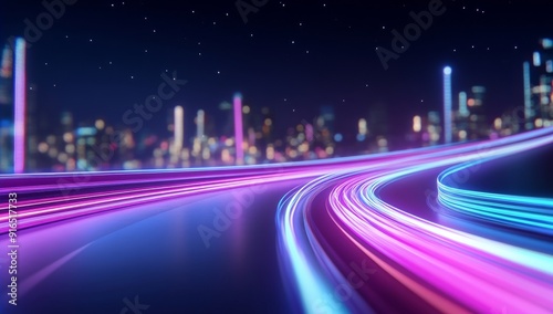 Futuristic Background with Colorful Light Trails Representing Digital Data Transfer