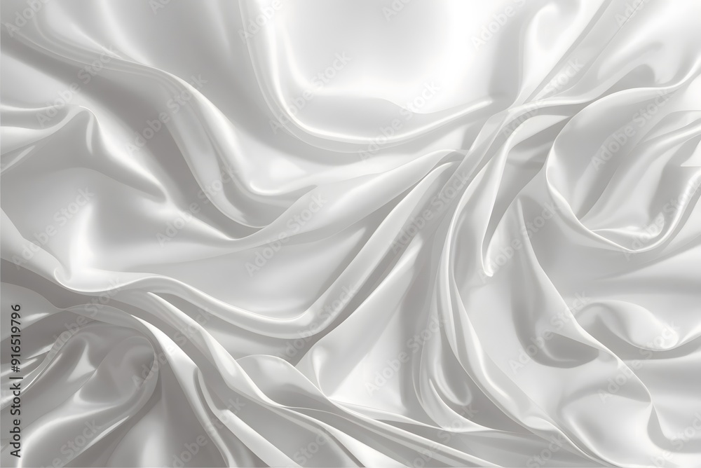 Fototapeta premium Beautiful smooth elegant wavy white satin silk luxury cloth fabric texture, abstract background design. Copy space. Wedding, engagement concept.