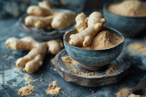 Ginger over a dark rustic b...