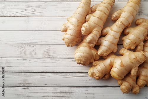Ginger over a white wooden ...