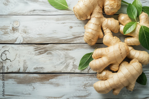 Ginger over a white wooden ...