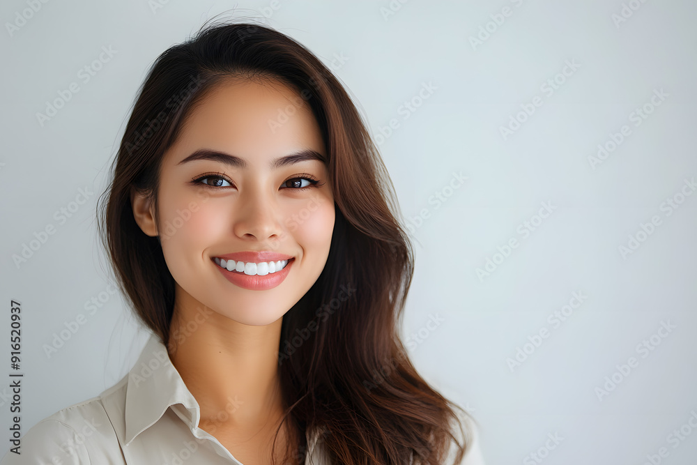 Fototapeta premium Beautiful young asian woman with clean fresh skin on white background. Face care, Facial treatment concept