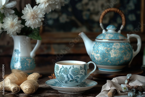 Ginger tea over a dark rust...