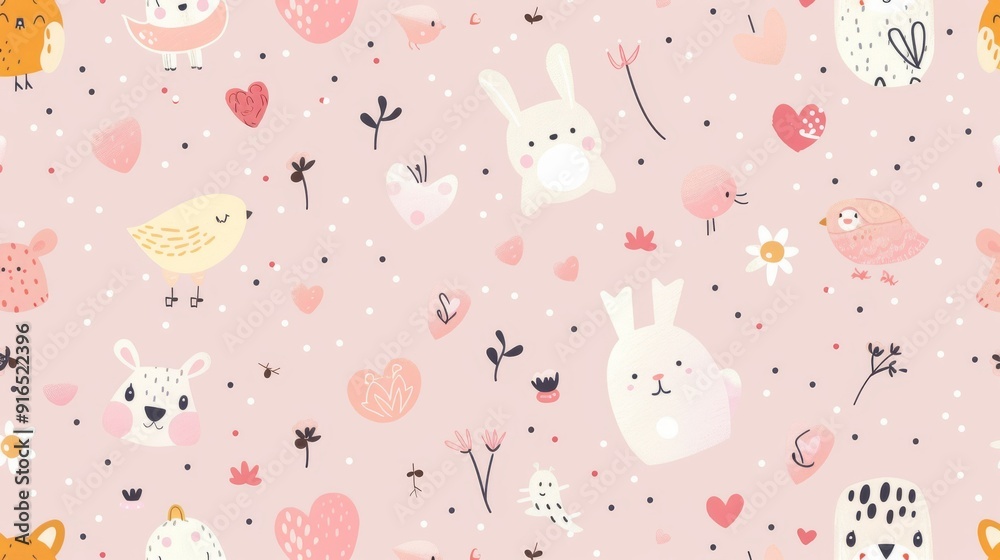Pastel Pink Backdrop with Cheerful Animal Pastel Pink Backdrop with Cheerful Animal