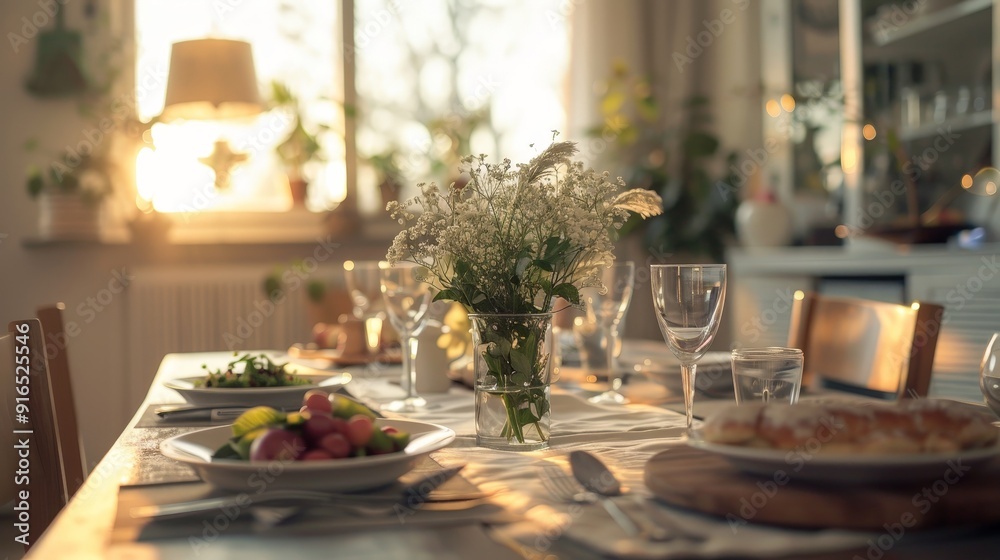 A family dinner scene with a beautifully set table and homemade dishes, capturing the essence of togetherness. A family dinner scene with a beautifully set table and homemade dishes, capturing the essence of togetherness.