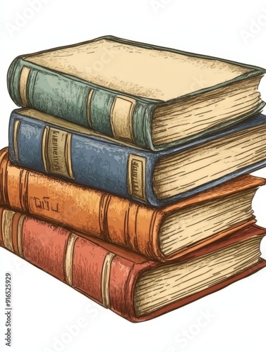 Vintage Stack of Books, Sketch Style