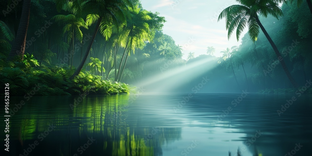 Hyper-Realistic Jungle with Flowing Water and Volumetric Lighting