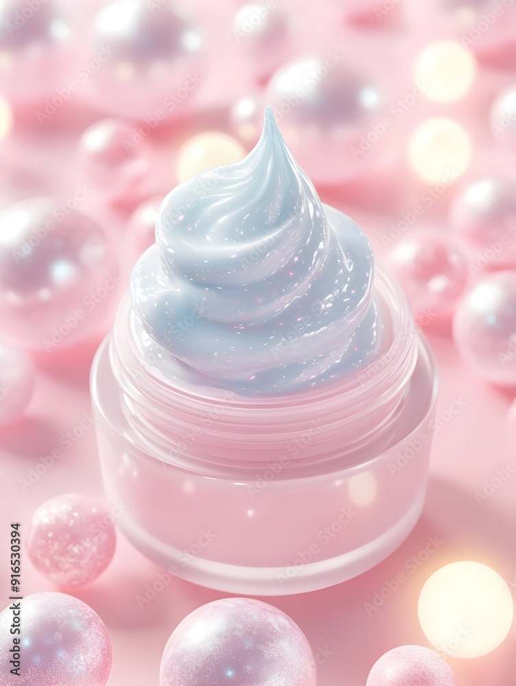 Surreal Vitamin E Face Cream Floating Amidst Glowing Orbs in Pastel Pink Hazy Backdrop Surreal Vitamin E Face Cream Floating Amidst Glowing Orbs in Pastel Pink Hazy Backdrop