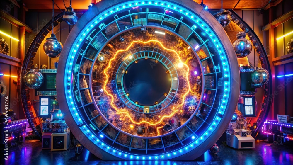 Fototapeta premium A large circular structure with glowing lights and a circular opening in the center